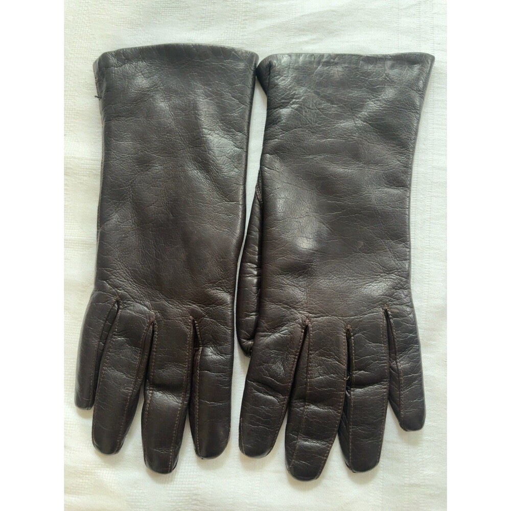 Grandoe Italy Fur Lined Leather Gloves Womens 7.5 Brown Vintage Made Italy